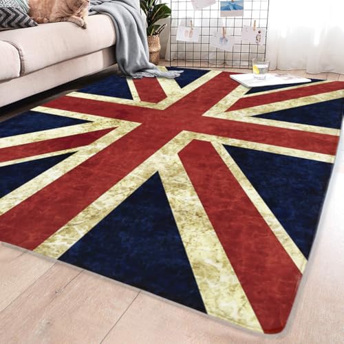 カーペット レトロ ユニオン ジャック イギリス ラグマット 絨毯 150×200cm 約1.5畳 フランネルラグ 滑り止め付 床暖房 ホットカーペット対応 フロアマット 長方形 おしゃれ 柔らかい 洗える オールシーズン ホール/リビング/ベッドルーム