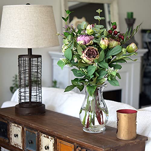 Image of FiveSeasonStuff Vintage Purple Peonies - Realistic Artificial Silk Flowers with Dry-Look Petals, 6 Stems for Rustic Home & Wedding Floral Arrangements