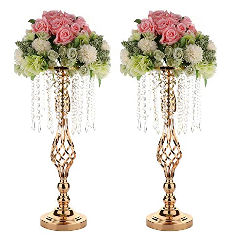 2 Pcs Tall Wedding Reception Vases Chandelier Stands, Acrylic Crystal Centerpiece Vase Bulk for Wedding Party Events Home Décor Banquet Table Supplies