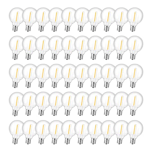 50 Pack LED G40 Replacement Bulbs for String Lights, Shatterproof Plastic Globe Bulb for Indoor Outdoor Patio Decor, E12 - Detailed View