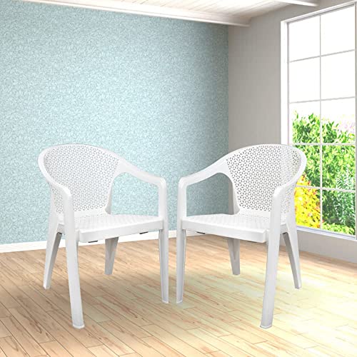 Image of ITALICA Oxy Plastic Arm Chair for Home /Glossy+Matte Finish Chair for Office, Living Room, Dining Room, Kitchen /Plastic Chairs for Balcony (5202, White, Set of 6 Chair, KFE)