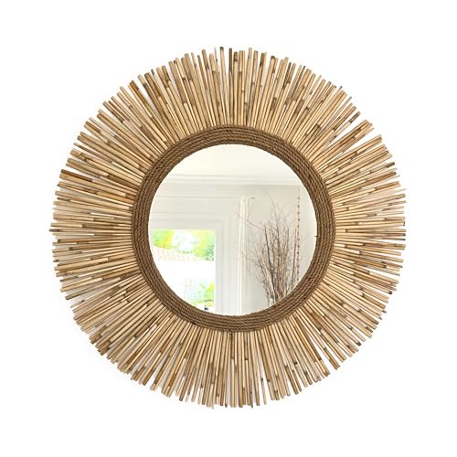 Geometrik Design Espejo Decorativo con Cañas de Bambú y Yute Natural - Mirror Texas Cord