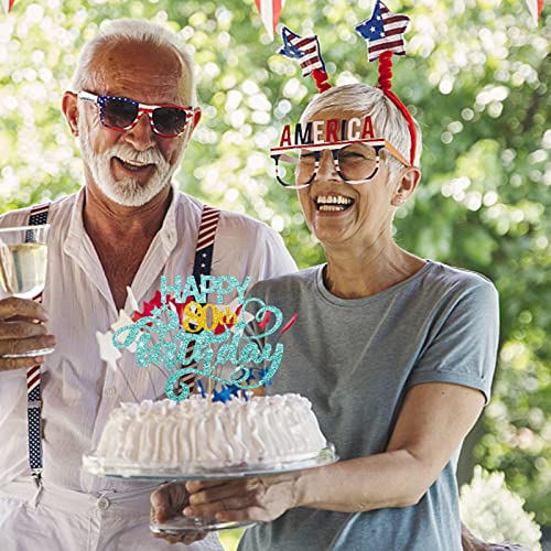 Sky Blue Glitter Happy 80Th Birthday Cake Topper, Eighty Years Old Birthday Party Cake Decor, Gold Number 80 Birthday Party Supplies Decorations For Man Or Woman #TOP3
