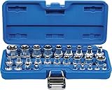 llaves vaso torx norauto entrada: cuadrado interior BGS 70099  Juego de llaves de vaso E-Torx  entrada 6,3 mm (1/4\") / 12,5 mm (1/2\")  E4 - E24  28 piezas