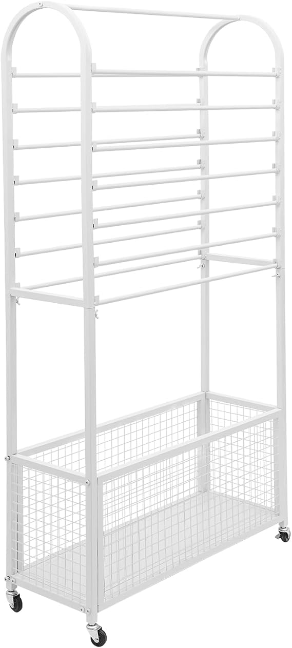 Ribbon Holder Organizer Rack, Double-Sided Ribbon Storage, 31.5 * 11.8 * 65 Multifunctional Flower Wrapping Paper Storage Stand for Flower Shops, Craft Rooms, Wrapping Paper. (White)