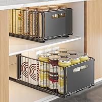 YunNasi Cassetto Estraibile Cucina Cassetto Telescopico Ripia Cassetti Scorrevole Armadio da Cucina Senza Bisogno di Trapano e Chiodi (Nero, 2 pezzo 38D X 25W X19H CM)