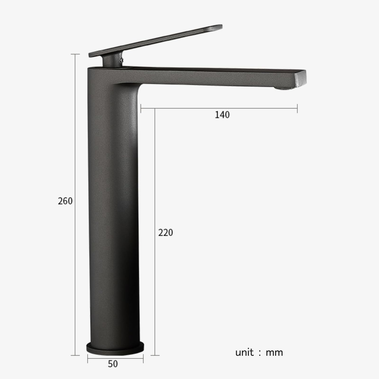 Mischbatterie Waschbecken Bad Armatur Waschbecken Bad Waschtischarmatur Bad Hoch Einhandgriff Einloch Heiß Und Kalt Komplett Aus Kupfer,Pistolengrau,hoch