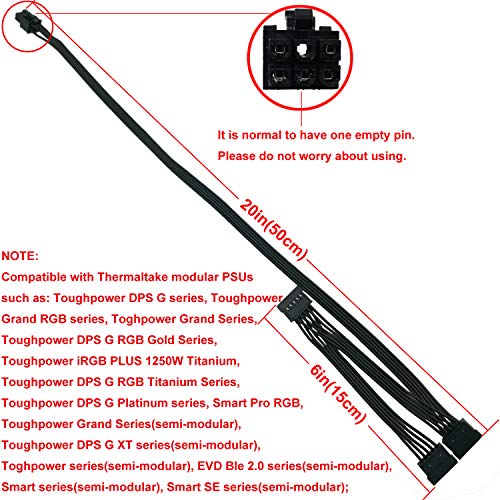 COMeap Thermaltake Modular Power Supply 6 Pin to 3X 15 Pin SATA Hard Drive Power Adapter Cable for BTC Mining Riser Card 20-in(50cm) - Thumbnail 3