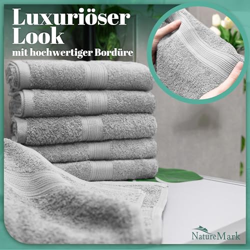NatureMark 8 Handtücher Set - 100% Baumwolle - Saugfähige und langlebige Handtücher, Größe 50×100 cm, Silbergrau