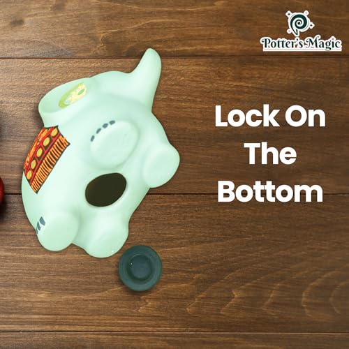 Image of Potter's Magic Ceramic Hand Painted Elephant Piggy Bank with Lock | Modern Lucky Money Bank | Piggy Bank for Womens | Mitti Ka Gullak | kiddy Bank for Boys & Girls (Without Glaze)