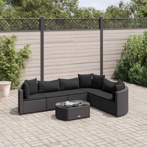 KCCKOM Garden Furniture Set 7 Piece Patio Sofa Set with Cushions Black Poly Rattan