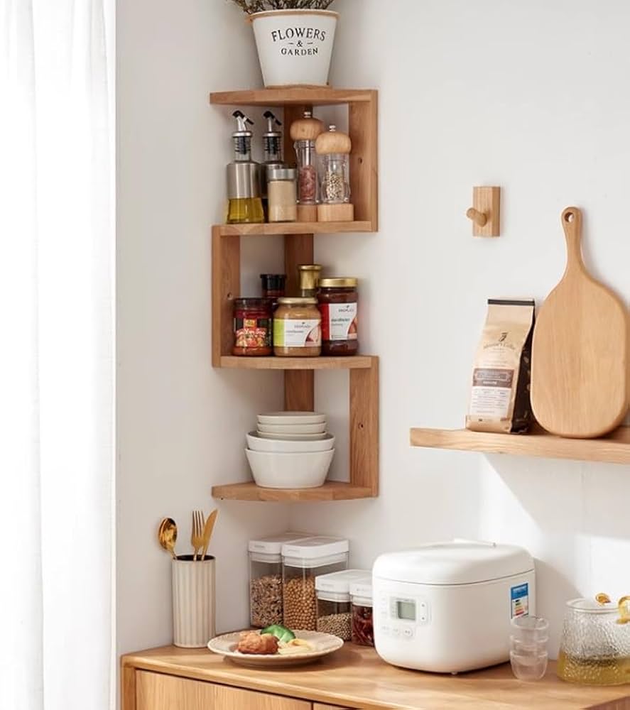 ハートくり抜き木製コーナーラック　4段 ハートくり抜き木製コーナーラック 4段