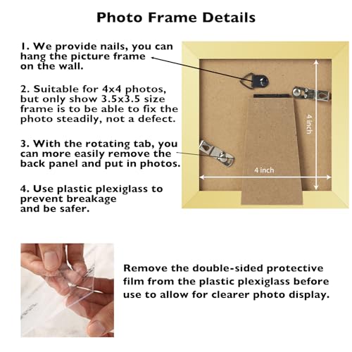 Image of JCJMY 4x4 Picture Frame Gold for Wall Hanging or Tabletop, Wall Mounting Horizontally or Vertically, 4 x 4 Wall Gallery Poster Photo Frame with Shatter Resistant Plexiglass, Gold