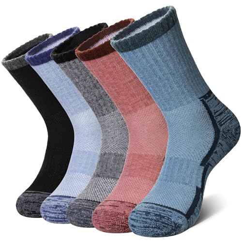 DoSmart Merino Wool Hiking Socks for Women Thermal Winter Warm Moisture Wicking Boot Work Cushion Gift Socks 5 Pairs