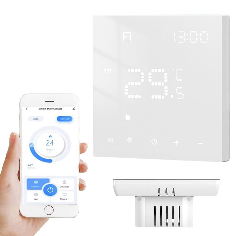 Termostato Calefaccion WiFi, Termostato Caldera WiFi para Caldera de Agua y Gas, Termostatos Tuya Programable Inteligente, Smart TermostatoWiFi Programmabile Compatible con Alexa y Google