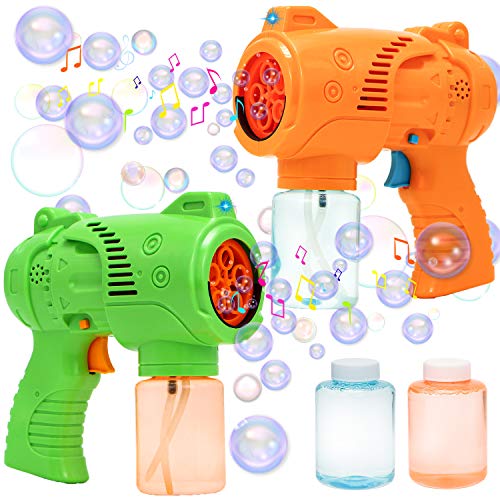 JOYIN 2 Bubble Guns with LED Lights and Music?Bubble Maker and Blower, Indoor and Outdoor Play, Kids Party Favor, Game Toys, Summer Themed Party and Birthday