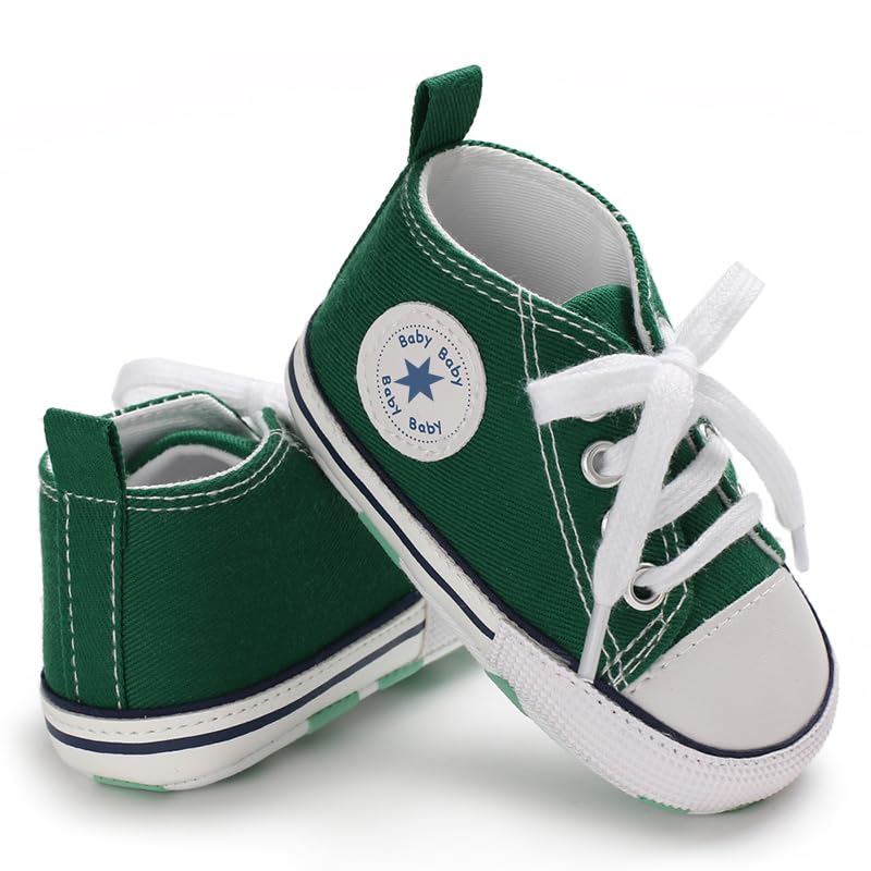 Image of Unisex Baby Girls Boys Canvas High-top Shoes, Newborn Infant Anti-Slip Soft Sole Frist Walking Breathable Sneakers