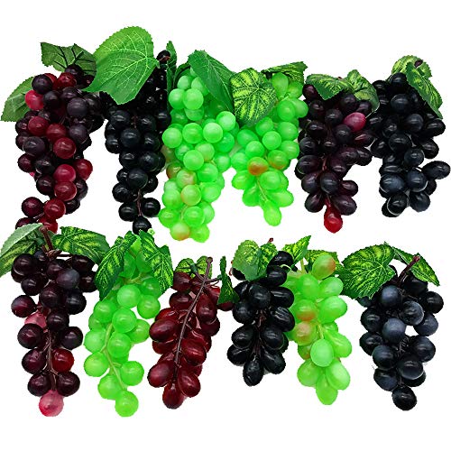 Aisamco Paquete de 12 Uvas Artificiales Surtidas Racimos de Uva Esmerilada Uva de Goma con 4 Tamaños para Favores Vintage Decoración de Vino de Frutas Faux Fruit Props