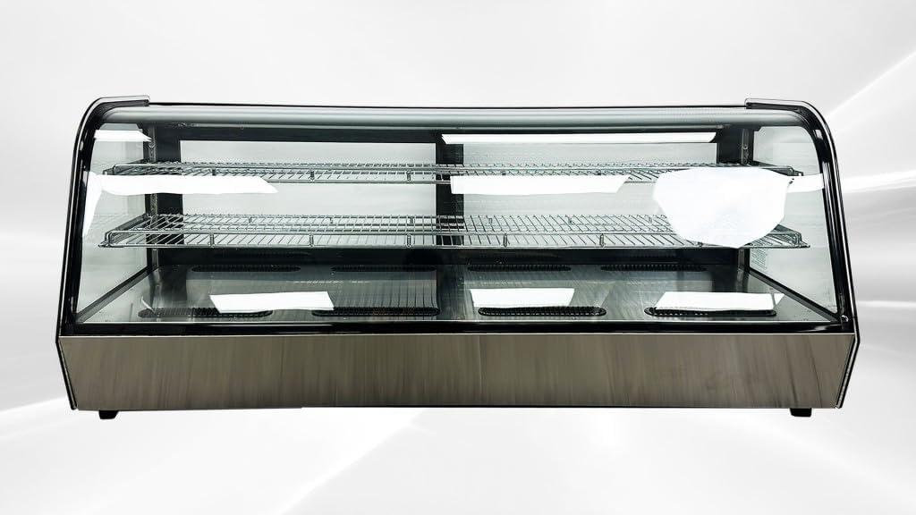 Bakery Display Cooler Refrigerated Case Countertop Desktop Slope Round-Corner 60 ins Commercial Restaurant Pastry Deli Stainless Steel Base Curved Glass NSF Food Cooler CW-250R