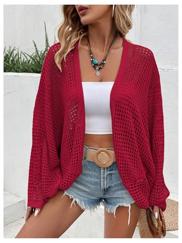 Image of Verdusa Women's Oversized Summer Cardigan Lightweight Sweater Crochet Knit Beach Cover Up Spring Vacation Outfits