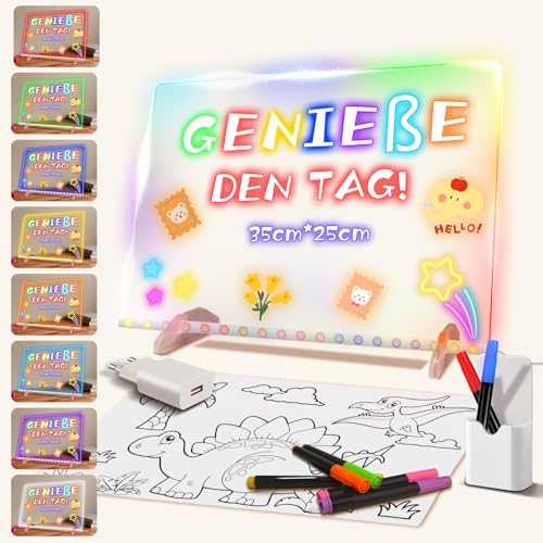 Planche à dessin LED lumineuse pour enfants avec 8 couleurs et 6 modes - 35 x 25 cm - En acrylique - Avec adaptateur pour tableau à peindre, mémo, publicité,...