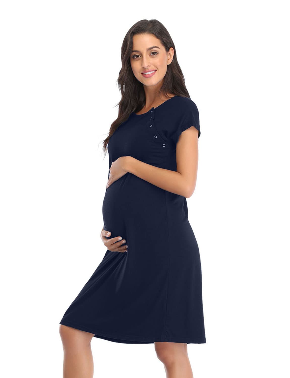 Damen Umstands-Nachthemd 3-in-1 Lieferung Arbeit Stillnachthemd Krankenhauskleid Nachtwäsche zum Stillen