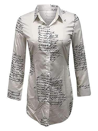 qfmqkpi Women Sexy V Neck Shirts Side Slit Print Long Sleeve Button Down Blouse Tops2