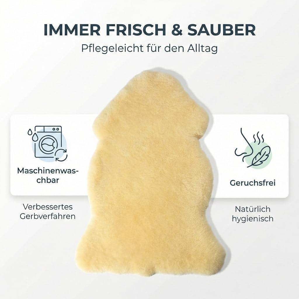 LANABEST Babyfell Echtes Merino Lammfell Premium Qualität Superweich Waschbar Chromfrei Gebleicht 80 cm