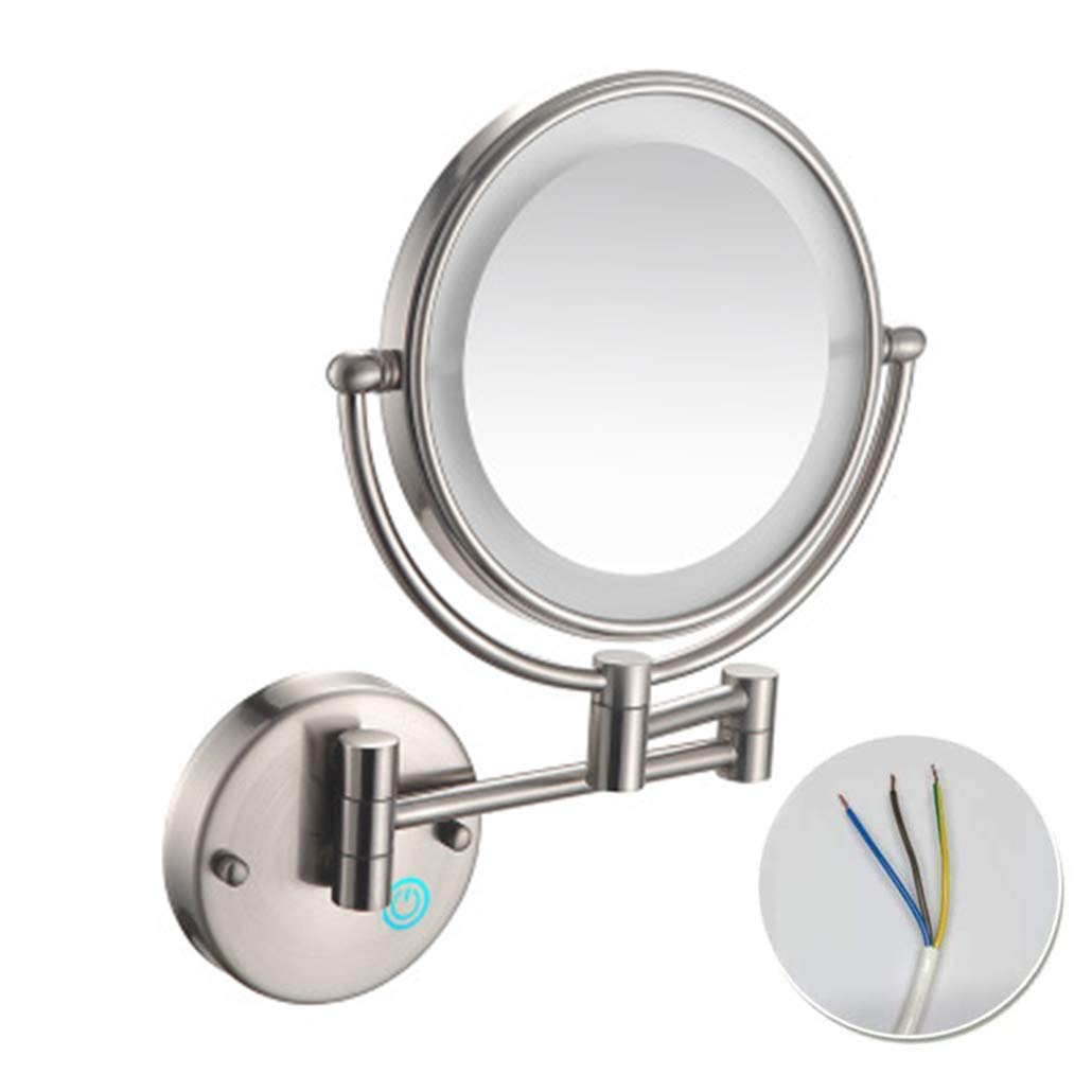 Miroir de maquillage grossissant 5X LED nickel brossé pivotant pour salle de bain