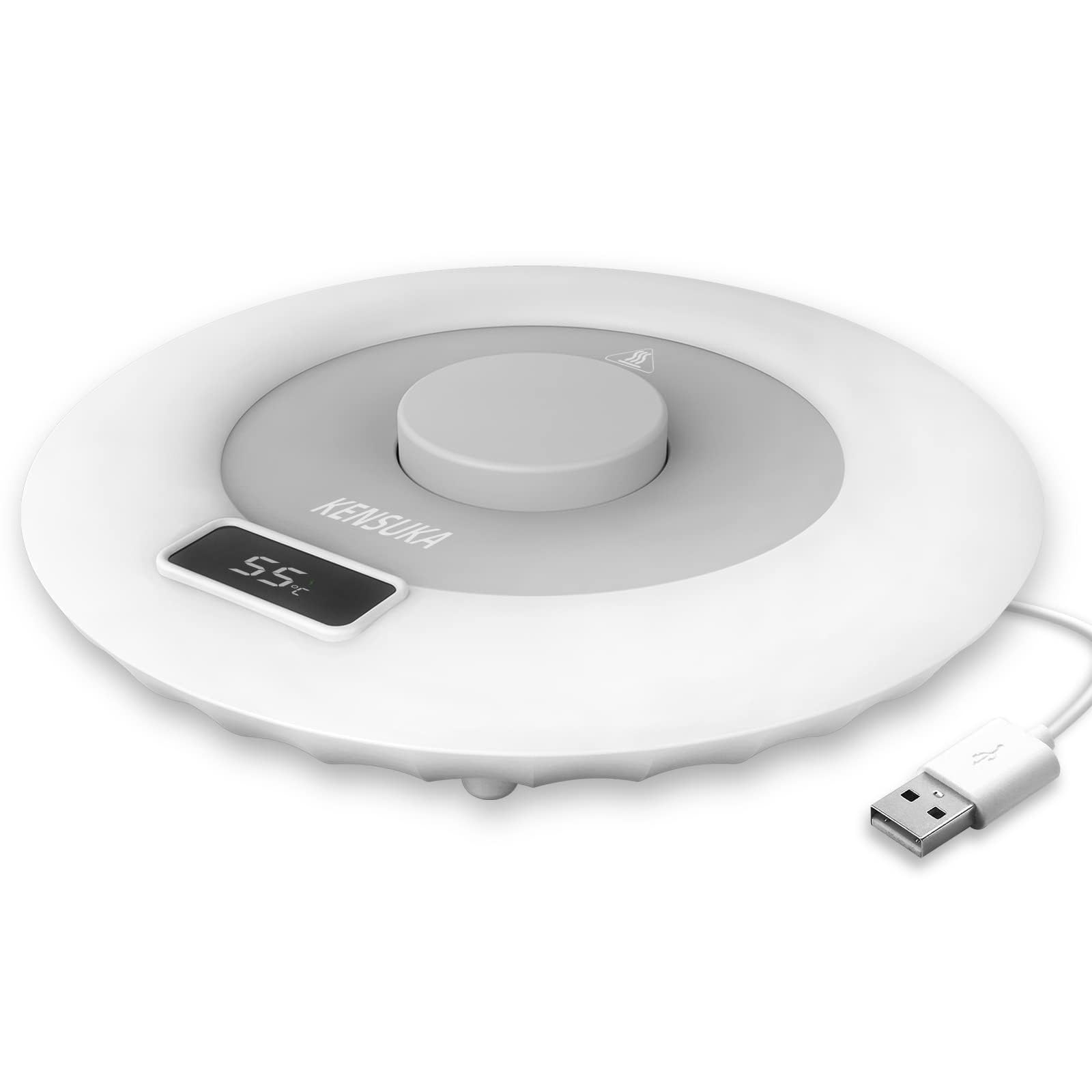 Riscaldatore per tazza da caffè KENSUKA per scrivania, funzionamento a induzione di gravità, temperatura costante di 55℃, ingresso di alimentazione USB 5V/2A, lavabile con acqua.