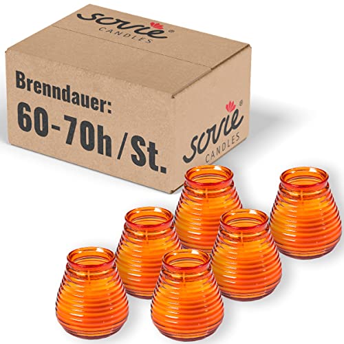 Sovie CANDLES Glaswindlicht Flairlight ORANGE 6er Set Edle Kerzen im Glas ca. 6070 Std Brenndauer Warme Deko & stilvolles Licht - Kerzen Deko Innen & Außen