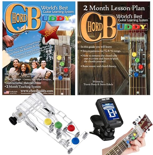 ChordBuddy Guitar Learning System, Teaching Aid with Lesson Plan, Songbook & App Tuner, USA MADE Chord Buddy with True Tune Chromatic Tuner - Right Handed
