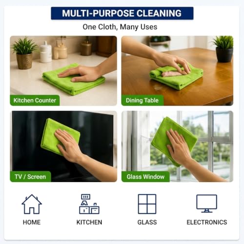 Image of Fabrivosoft Microfiber Cleaning Cloth, 320 GSM, 40x40 cm - 4 Pcs Set for Kitchen, Glass, Cars, Bikes. Superb Absorbent and lint Free (Red, Yellow, Blue and Green)