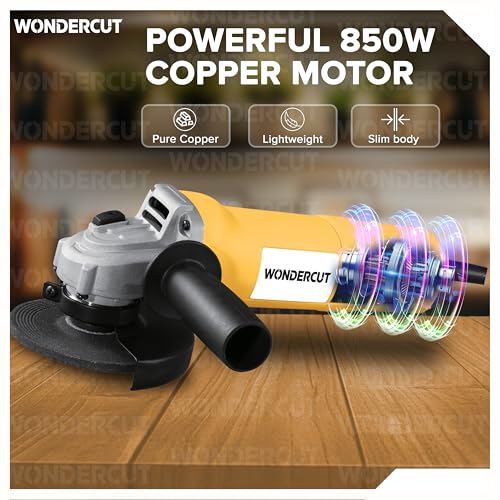 Image of WONDERCUT Angle Grinder WC-DW-801, 850W Copper Armature, Disc Dia 100mm, 11000 RPM, for Cutting, Grinding & Polishing with Protective Guard & Auxiliary Handle | Back Switch