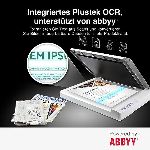 plustek OS1180 Flachbettscanner für A3-Grafiken und Dokumente – entworfen für Bibliotheken, Schulen oder kleine Büros – Scannen Sie A3-Dokumente in 9 Sekunden