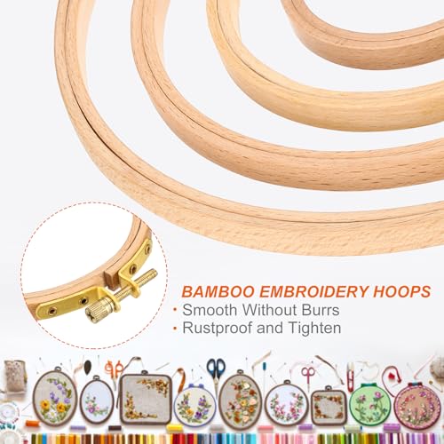 Image of PATIKIL 4 Pieces 4 Inch Embroidery Hoops Round Adjustable Beach Wood Circle Cross Stitch Hoop Ring Bulk for Embroidery Art Craft Handy Sewing Decoration