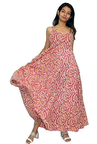 Image of JAIPUR HAND BLOCK Cotton Sleeveless Long Flared A Line Dress|Gown (S00063)