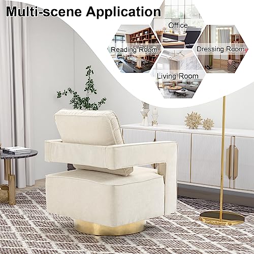 ODUWA Swivel Barrel Chairs,Modern Square Chenille Arm Chair with Gold Stainless Steel Base,Upholstered Comfy 360 Degree Swivel Single Club Chair,Leisure Chair - Thumbnail 7