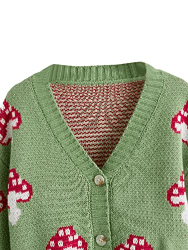 SweatyRocks Girl's Cute Graphic Print V Neck Sweater Button Down Knitted Cardigan Top3
