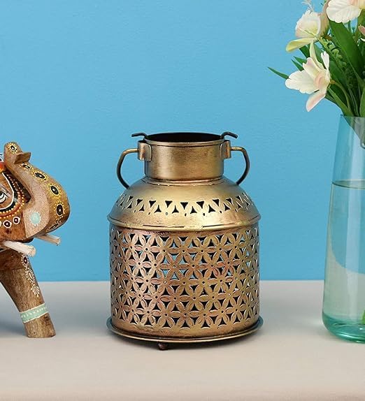 Wudnik Crafts Iron T-Light Wall Hanging Candle Holder for Diwali, Birthday Decoration - Tealight Candle Stand kit with Antique Gold Finish