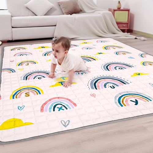 Image of MHOMER Baby Play Mat 50X50 - Thick and Soft Tummy Time Mat Playpen mat for Floor Non-Slip Premium Quality for Babies and Toddlers Comfort and Safety Portable and Machine Washable (Rainbow)