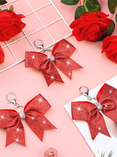 Image of Tondiamo Cheer Bow Keychain Cheer Keychain with Rhinestones Cheerleader Keyrings for Team Gift Cheerleading Sports Accessory