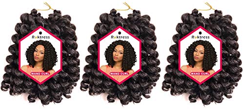 Wand Curl Crochet Hair Jamaican Bounce Crochet Hair African Ombre Kanekalon Synthetic Crochet Braiding Hair Extensions For Black Women (8Inches-3PCS, 1B#)