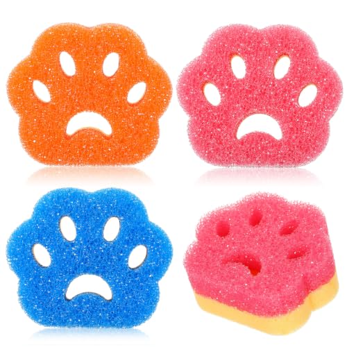 Image of FillTouch Cat Paw 3 Pcs Scrub Sponge, Pink, Orange, Blue