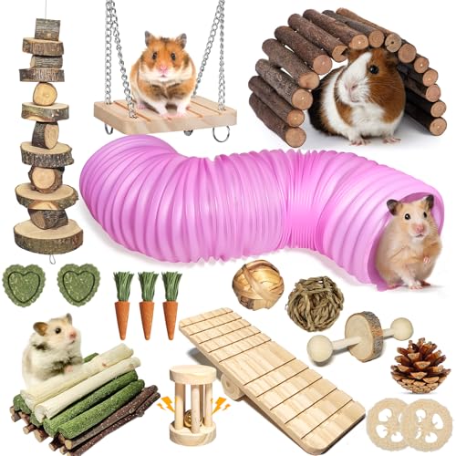 Kagoty 40 PCS Hamster Toys Set, Guinea Pig Toys Enrichment Hamster Tubes and Tunnels, Rat Enrichment Toy with Bridge, Seesaw, Swing, Ball for Gerbils, Chinchillas, Dwarf and Syrian Mouse