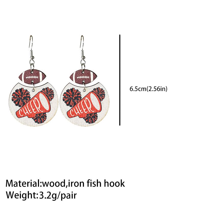Wooden Football Earrings Vintage Cheerleader Sport Game Drop Dangle Earring Sports Fans Players Jewelry Gift for Women Teen3