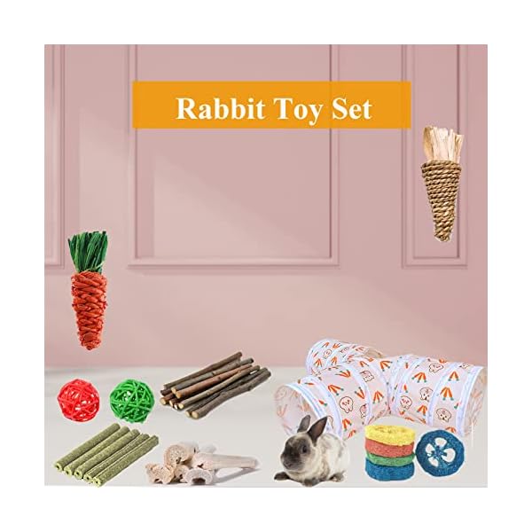 Hercocci bunny tunnels & tubes, collapsible 3 way rabbit hideout tunnel with chew toys for rabbit bunny guinea pig ferret kitten - image 4