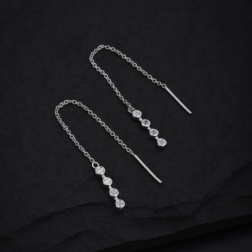 Vanbelle Sterling Silver Jewelry - Rhodium Plated with 925 Stamp - Threader Drop Earring with Cubic Zirconia Stone - Elegant Beautifully Handcrafted for Women - Image 5