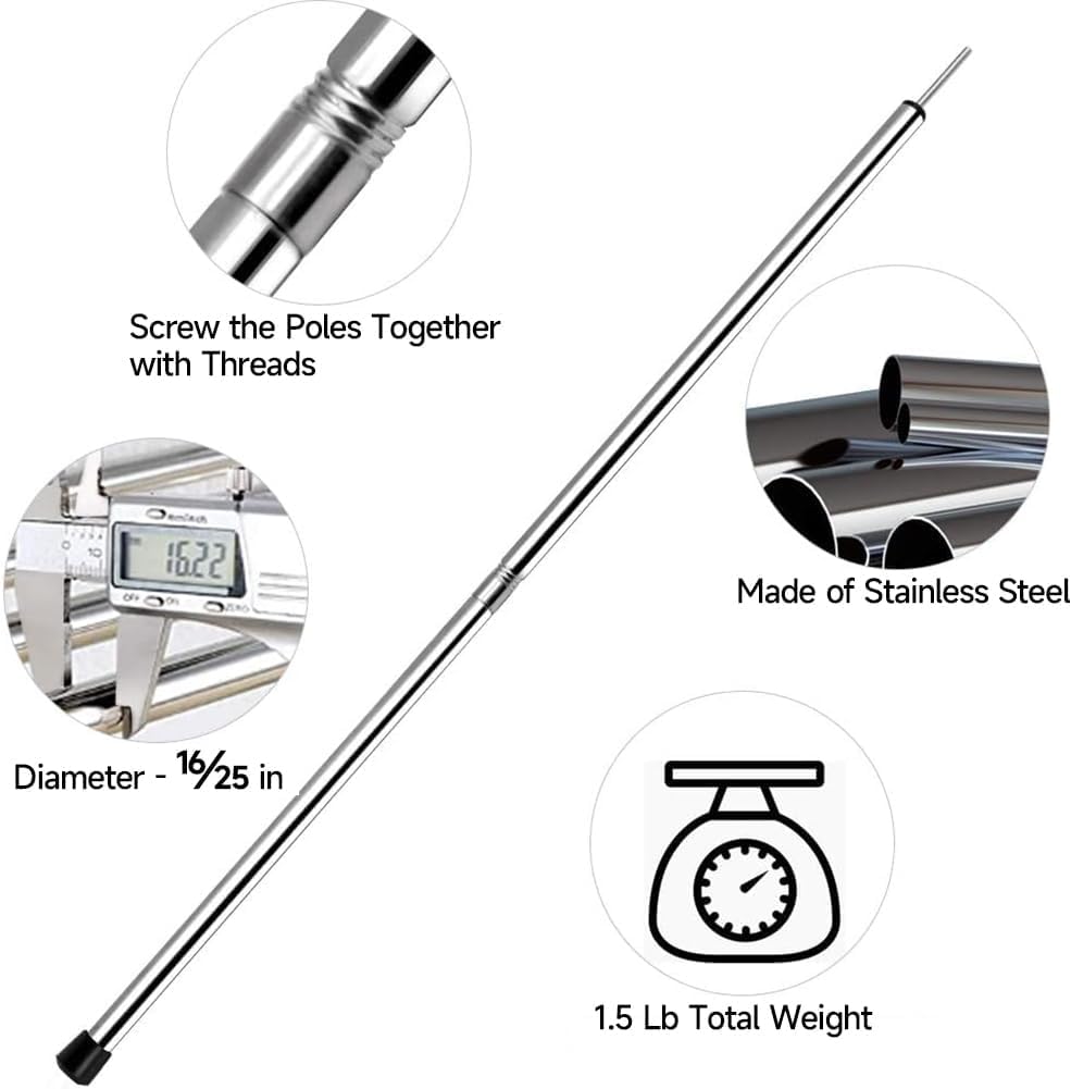 SANLIKE Edelstahl Teleskop Zelt- und Tarpstangen, verstellbare Camping Stützstangen für Sonnensegel, Vorzelte & Markisen, Ersatzstangen diverser Sets (Silber 2PCS)