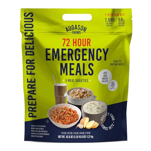 Augason Farms 72 Hour Emergency Food Supply Kit, Dehydrated Meal Survival Food Pouches for 1 Person - 18 Servings